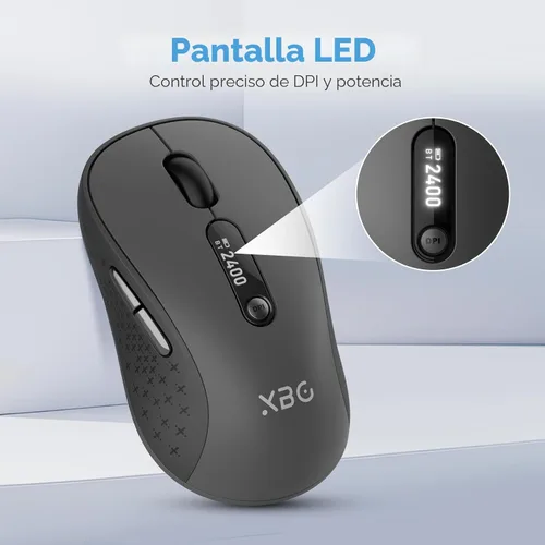 Vista 4 de XBG Ratón Bluetooth inalámbrico B15pro, Bluetooth 5.0/4.0 y 2.4G Tri-Mode, tipo C recargable con pantalla LED, clic silencioso ergonómico