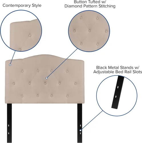 Vista 4 de Flash Furniture Cambridge - Cabecera tapizada capitoné tamaño individual en tela beige