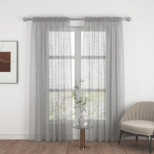 Vista 44 de UPOPO Paneles de Cortina Beige Pequeños Cortinas Transparentes de Gasa de 16 Pulgadas de Largo Cortinas de Cocina de Voile con Textura de Lino