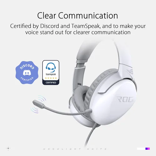 Vista 3 de ASUS ROG Strix Go Core Moonlight White - Auriculares para juegos Audio de alta resolución, conector de 0.138in, control de volumen y micrófono