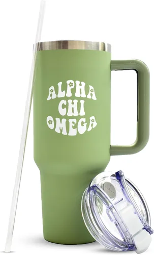 Sorority Shop Alpha Chi Omega 40oz Tumbler with Handle - Best Friend Tumblers for Women - Cute Sorority Engraved Tumbler - Insulated Tumblers to