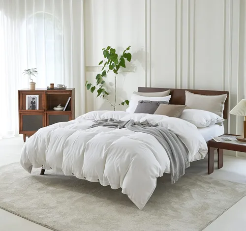 Vista 22 de EVERLY Juego de funda de edredón de lino 100% puro tamaño Twin 68X90 pulgadas 2 piezas (1 funda de edredón, 1 funda de almohada) suave