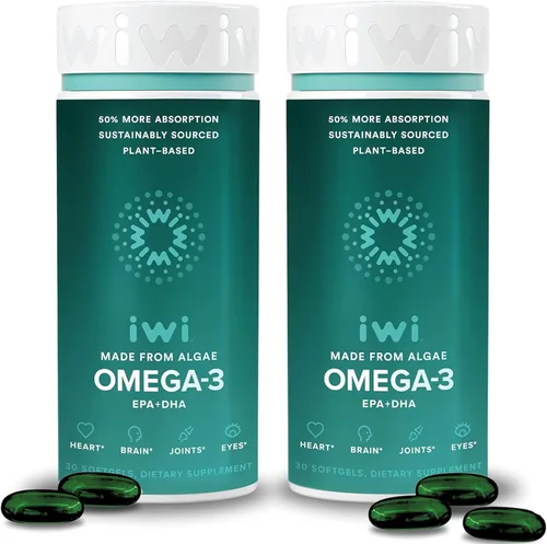 Vista 8 de Iwi Mini cápsulas blandas Omega-3 (30 porciones), fáciles de tragar, algas a base de plantas Omega 3 con EPA + DHA, suplemento dietético de apoyo