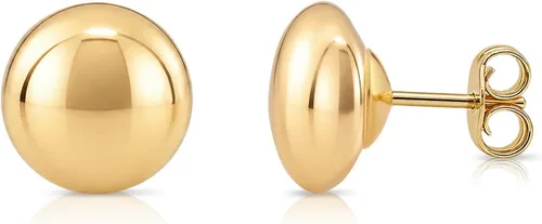 Vista 7 de Aretes de bola plana de oro amarillo de 14 quilates - Pulido hacia atrás