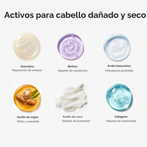 Vista 4 de MAREE Mascarilla capilar sin enjuague para cabello dañado - Tratamiento capilar de queratina con biotina, aceites naturales y vitaminas