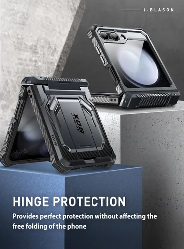 Vista 3 de i-Blason Funda magnética para Samsung Galaxy Z Flip 5 con soporte, protector de pantalla integrado, protección de bisagra, protección de cuerpo Negro