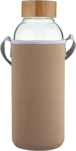 Vista 11 de Botella de agua de vidrio de borosilicato para deportes de 48 onzas, con tapa de bambú y funda de neopreno