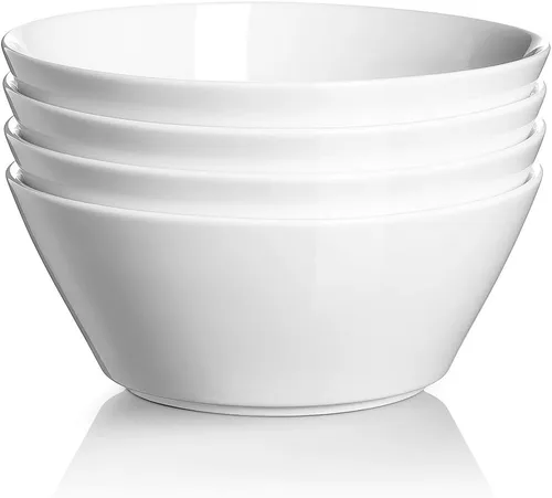 DOWAN Juego de 4 cuencos de sopa grandes de 32 onzas, cuencos de cerámica blanca para cocina, cuencos profundos para cereales, ensalada, pasta,