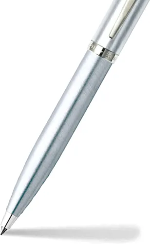 Vista 3 de Sheaffer Pluma estilográfica 100 de laca negra con ribete cromado y punta fina Azul