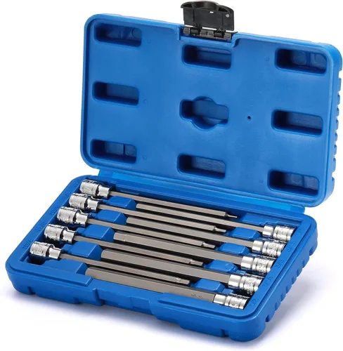 Vista 6 de EMENTOL 10 piezas 3/8" impulsor juego de vasos largos con punta hexagonal, CR-V, acero S2, SAE, longitud 5.9 pulgadas, juego de vasos hexagonales