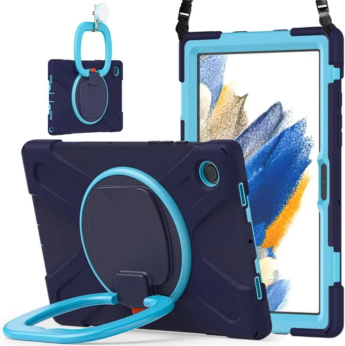 Vista 8 de Funda de rotación 360 para Samsung Galaxy Tab S6 Lite de 10.4 pulgadas, resistente, soporte de anillo giratorio, correa de transporte, correa