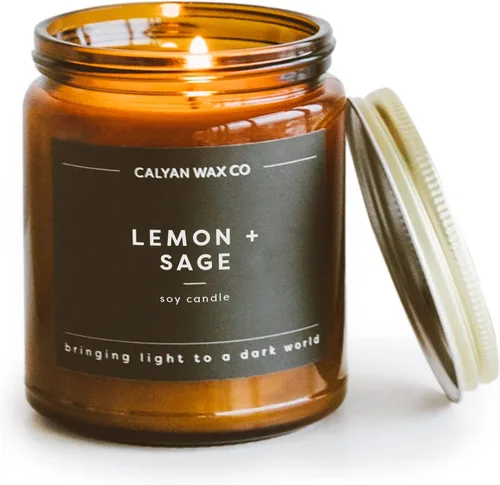 Vista 25 de Calyan Wax Co. Vela perfumada de humo y cuero, 57 horas de combustión, velas de cera de soja no tóxicas de lujo, vela en tarro de vidrio ámbar