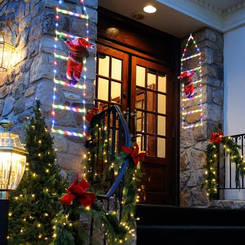 Vista 6 de Luces LED de escalera con Papá Noel escalador, 2.5 pies, luces decorativas de Navidad para interiores, 8 modos, árbol de luces de Navidad