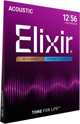 Vista 9 de Elixir, cuerdas de bronce para guitarra acústica 80/20 con recubrimiento Polyweb, extralivianas (.010-.047), blanco negro rojo azul
