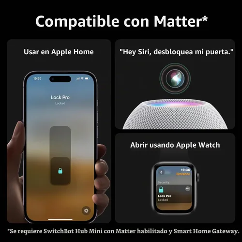 Vista 3 de SwitchBot Smart Lock Pro + Hub Mini Matter, entrada sin llave inteligente para cerrojo de seguridad existente, instalar en minutos, materia, Siri
