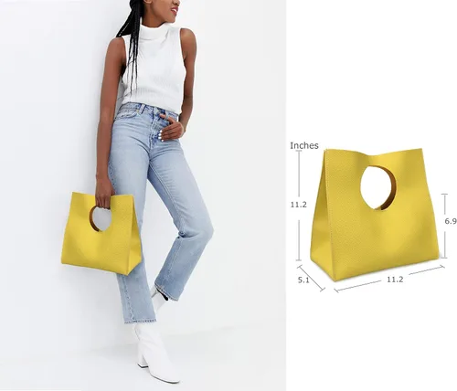 Vista 3 de Pequeña bolsa de mano Hoxis estilo Clutch, Tote, minimalista, retro, fabricada con piel sintética