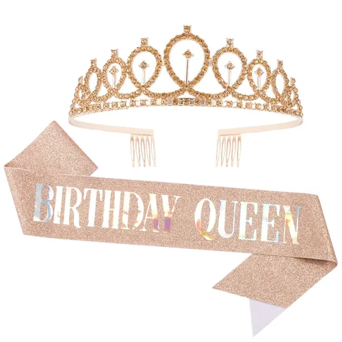 Vista 19 de CAVETEE Corona de cumpleaños y banda para mujer, juego de tiara de diamantes de imitación de reina, decoraciones, coronas negras