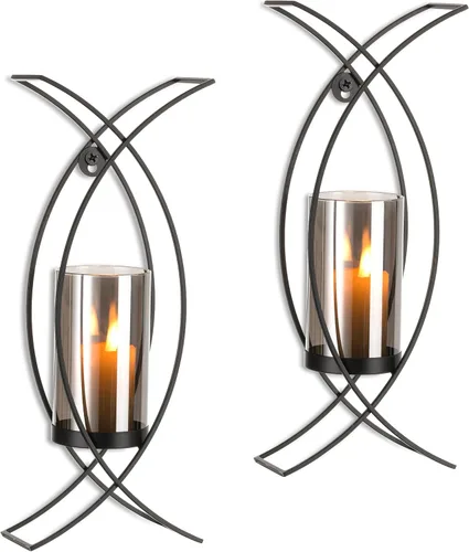 Juego de 2 candelabros decorativos para pared, color negro, candelabro de huracán, decoración de pared, dos portavelas, modernos candelabros para