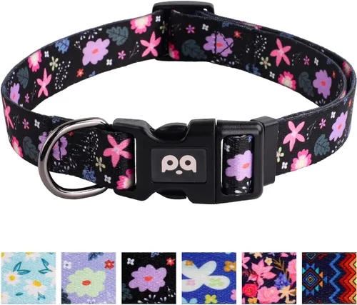 Vista 27 de QQPETS Collar suave ajustable para perro: Estampado de flores rosadas, multicolor, lindos patrones para especies pequeñas, talla XS, especies