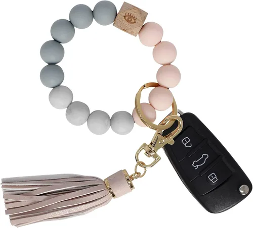 BIHRTC - Pulserallavero para enganchar las llaves del auto, brazalete con cuentas de silicona para mujer