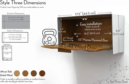 Vista 4 de Wall Mounted Mailbox 3D - Solid Iroko Wood Door with White Numbers, Metallic Gray Aluminum (ACP) Body - Modern Design - Custom Mailbox