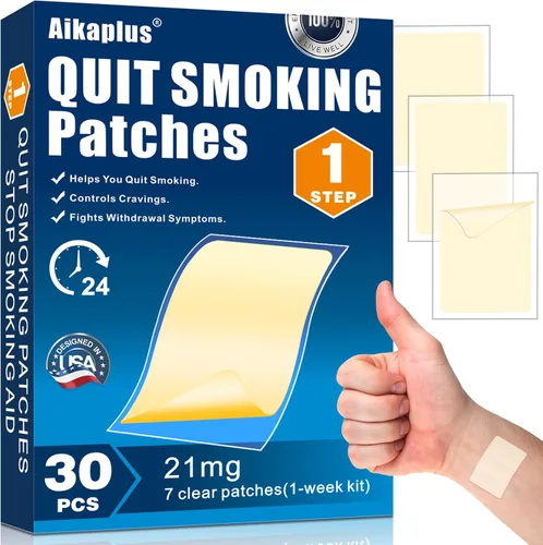 Paso 1 Parches de nicotina de 21 mg, parches para dejar de fumar y ayudas para dejar de fumar, soporte fácil y eficaz para dejar de fumar con 2