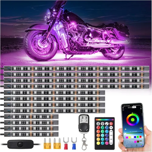 Vista 12 de 8 piezas de luces LED RGB para motocicletas para Harley Davidson Kawasaki Suzuki Yamaha Golf Cart, kit de luces LED multicolor impermeables de 12V
