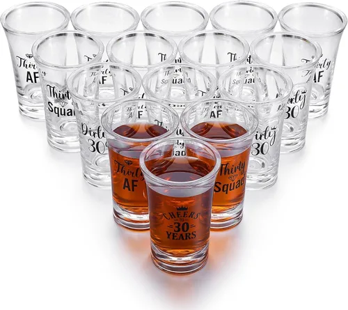 Vista 6 de Cunhill Juego de 36 vasos acrílicos transparentes para fiesta de cumpleaños de 30 años, juego aleatorio de 1.2 onzas, vasos de chupito de acrílico