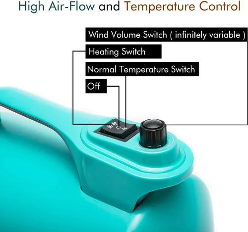 Vista 5 de Alta velocidad profesional para perros y mascotas, secado de pelo, secador, soplador 5.0HP (Super Cyclone) SHD-2600P (verde)