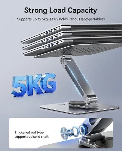 Vista 4 de ORICO Soporte ajustable para laptop con base giratoria de 360°, elevador plegable de aleación de aluminio para computadora de escritorio, compatible