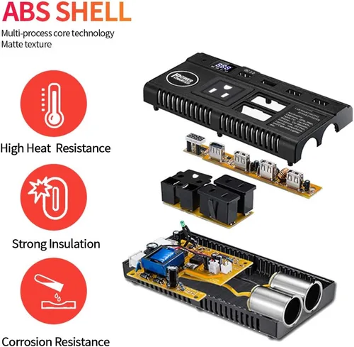 Vista 6 de Inversor de corriente para automóvil de 120 W, 12 V, 24 V CC a 110 V CA, 4 puertos USB, adaptador de cargador de coche con 3 salidas de CA