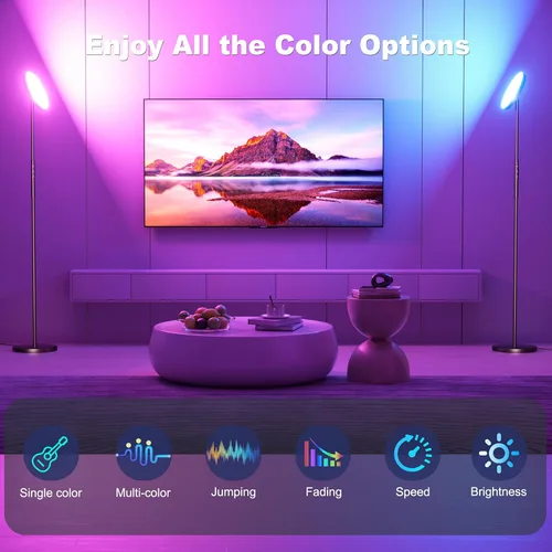 Vista 3 de Yikuneng RGB Torchiere Lámparas de pie para sala de estar, 3600LM 36W Lámpara de pie LED brillante con control remoto, moderna lámpara alta que