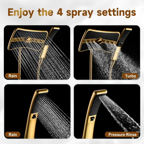 Vista 2 de BRIGHT SHOWERS Cabezal de ducha doble con mano, cabezal de ducha de lluvia de alta presión, manguera de acero inoxidable de 60 pulgadas, oro Oro