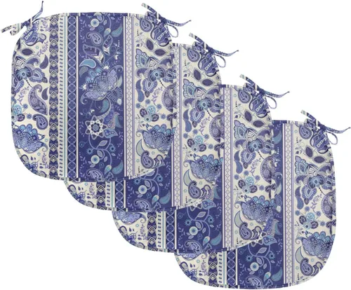 Vista 94 de Lunarable Juego de 4 cojines de asiento para silla, diseño de pétalos de flores de iris florecientes, arte de forma desgastada, acolchado de asiento