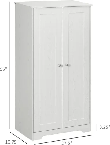 Vista 2 de HOMCOM Armario de almacenamiento de despensa de cocina, armario de cocina independiente con 2 puertas, estantes ajustables para comedor, color blanco