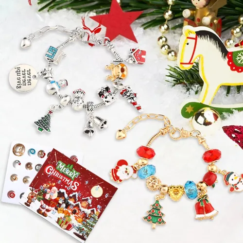 Vista 3 de Calendario de Adviento 2023 Pulsera de Navidad, calendario de cuenta regresiva de Navidad de 24 días con juego de pulseras de bricolaje, calendarios