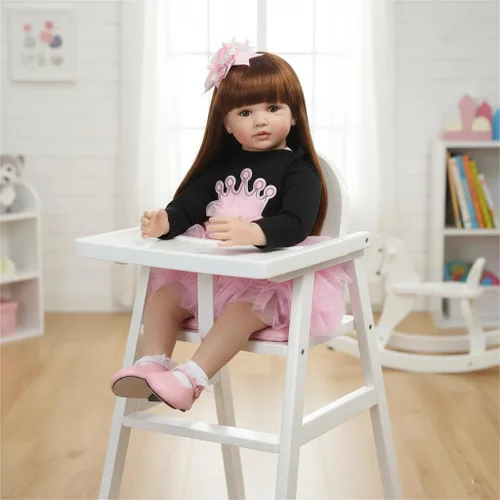 Vista 6 de Pinky Reborn Muñeca Reborn de 24 pulgadas, 23.6 in, princesa niña, de algodón de silicona suave, pelo arraigado con ropa, muñeca realista, regalo