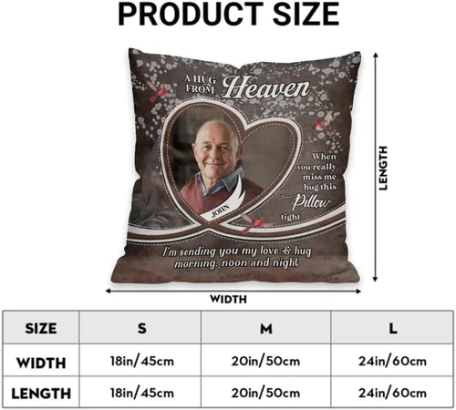 Vista 6 de ENCYCOM Almohada personalizada con texto en inglés "A Hug from Heaven", regalo de condolencias por pérdida de seres queridos, regalos de recuerdo