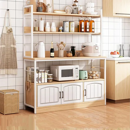 Vista 10 de Shelves Kitchen Storage Shelves with Cabinet Doors, Multi-Layer Floor Standing Rack Shelf Ideal for Bathroom, Closet, Garage, Organizers and