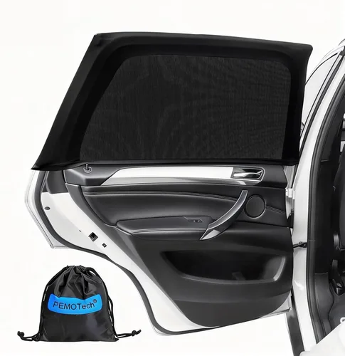 PEMOTech - Parasol para ventana de coche (2 pack) - Certificado, parasol para ventana lateral del coche, protección UV, transpirable, de spandex,
