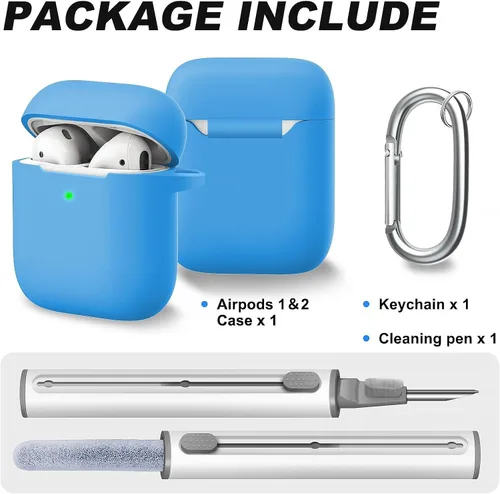 Vista 118 de Funda Protectora para AirPods 1/2, viene con kit de limpieza, funda protectora de silicona suave con hebilla, compatible con estuche de carga