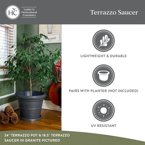 Vista 3 de The HC Companies Platillos para macetas de terrazo, platillo de plástico resistente para exteriores e interiores, bandejas para macetas para drenaje