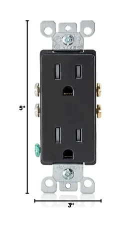 Vista 4 de Leviton 15 Amp Decora Tamper-Resistant Duplex Electrical Wall Outlet, T5325-E, Black Negro