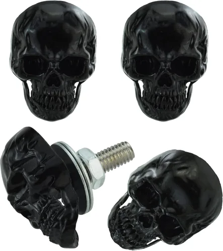 Abfer Cubiertas de Tornillos de Matrícula con Diseño de Calavera Antirrobo Kit de Pernos de Marco de Tornillo de Matrícula Decorativo Compatible con