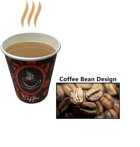 Vista 8 de Tazas de café de papel desechables con tapas, perfectas para té y bebidas calientes, paquete de 100 (8 onzas, diseño de grano de café)