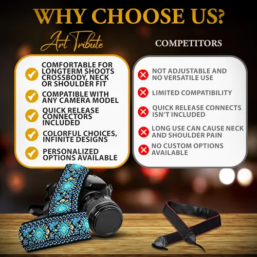 Vista 9 de Art Tribute Camera Strap for All DSLR and Mirrorless Cameras. Photographers Strap Neck, Shoulder & Crossbody Camera Strap