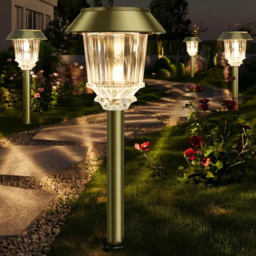 XMCOSY+ Luces solares para caminos para exteriores, paquete de 4 unidades de encendido/apagado automático de 10-40 lúmenes, regulables,