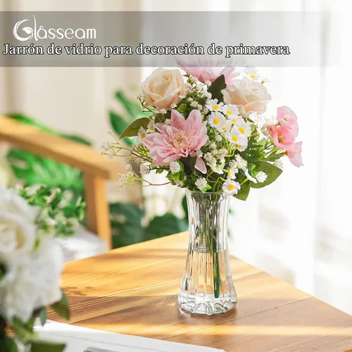 Vista 6 de Glasseam Jarrón de cristal para decoración del hogar: floreros transparentes para sala de estar, cocina, baño, mesa de boda, centros de mesa – 7.5