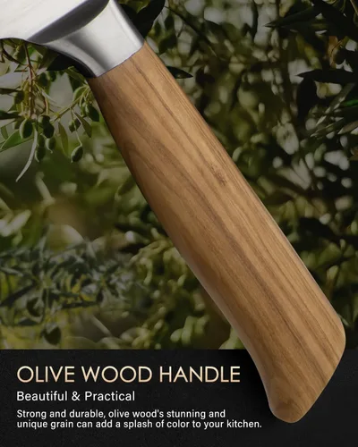 Vista 4 de Mitsuharu Cuchillo Nakiri de 7 pulgadas, cuchillo para verduras serie SHOMAN, hoja afilada, mango ergonómico de madera de olivo, cuchillo de carne