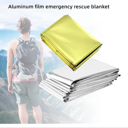 Vista 3 de Manta de supervivencia térmica de Mylar de emergencia, kit de espacio de lámina dorada plateada para exteriores, camping, senderismo o primeros Plata